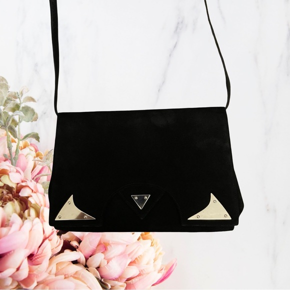 Vintage Charles Jourdan Black Suede Crossbody Clutch Bag Leather Interior - Picture 11 of 14